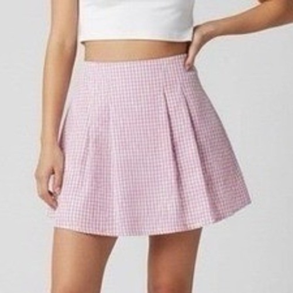 Hyfve Skort Women S Pink Sleeveless Gingham Pleated Preppy Summer Skirt Shorts